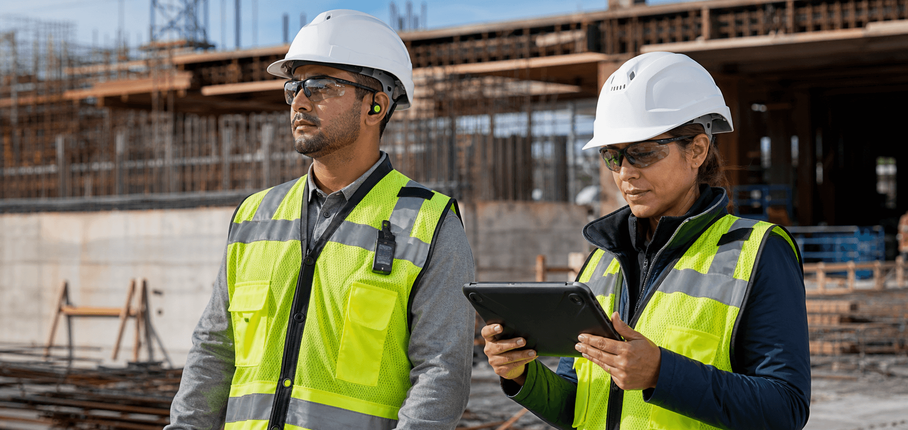 Construction professionals using wearable safety monitoring technology